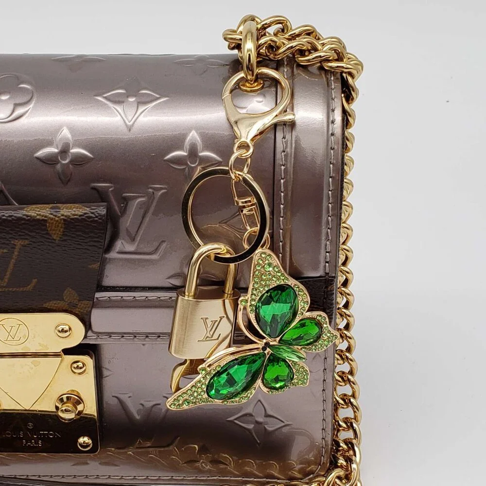 LV Gold Padlock Authentic 🔑 Luxury Bag Charm w/ Unbranded Butterfly Keychain